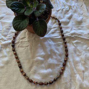 Multicoloured rolled paper bead necklace